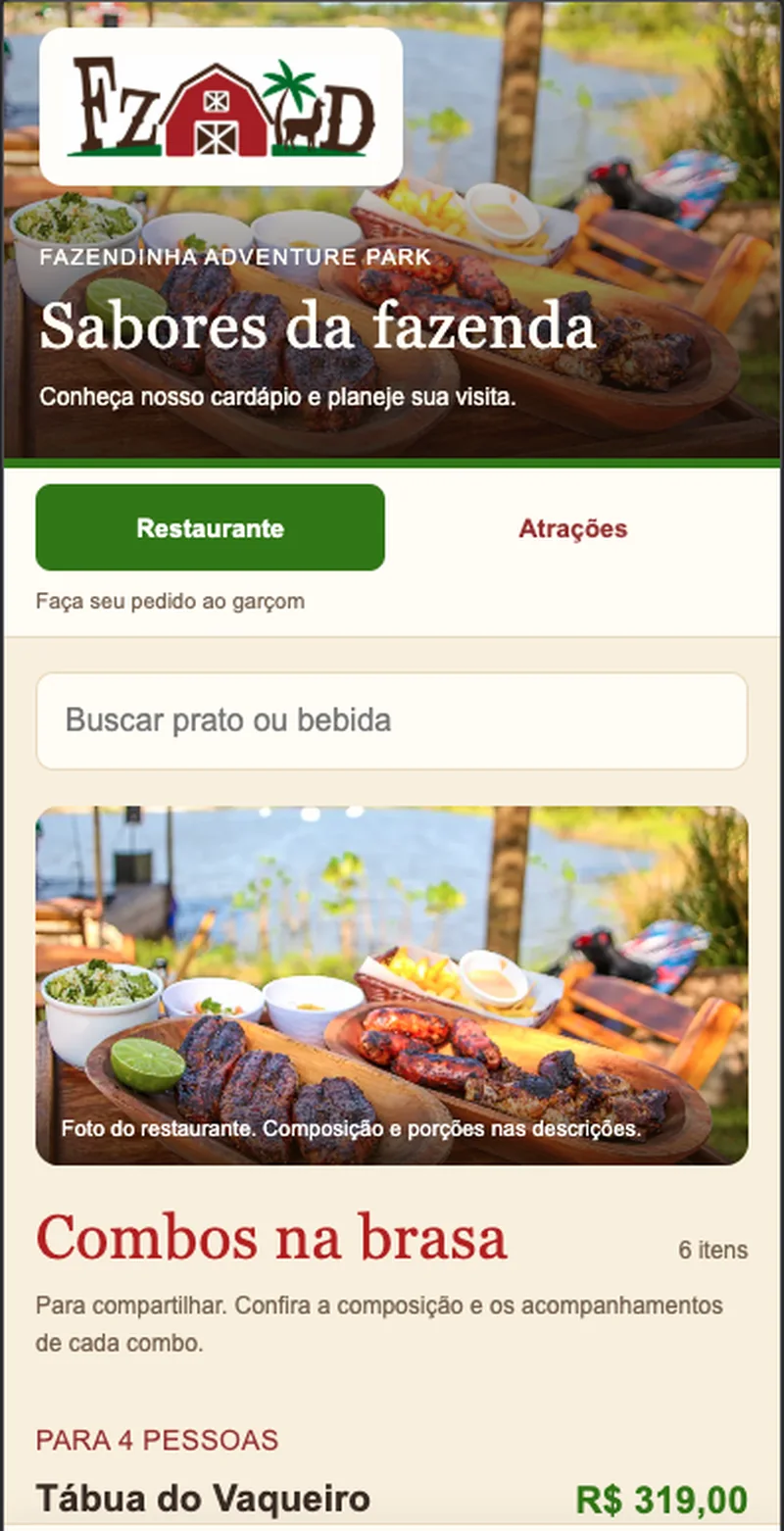 Cardápio digital do restaurante da Fazendinha